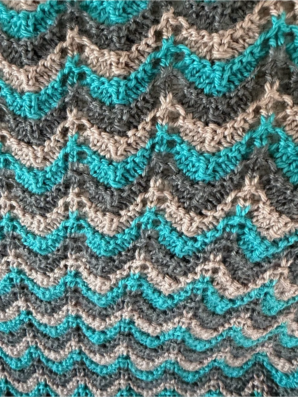 Handmade Chevron Knit Sweater in Teal, Gray & White